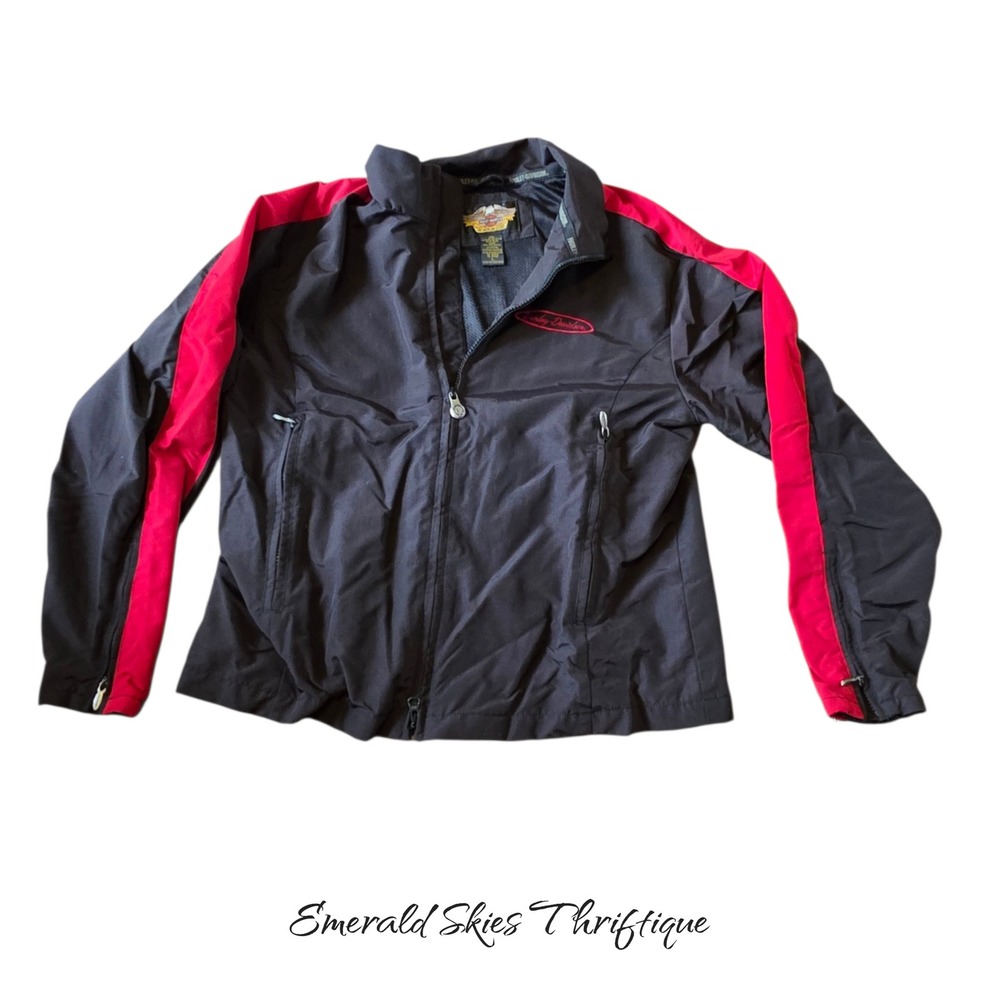 Harley-Davidson women's large riding jacket mesh lined logo black red free ship